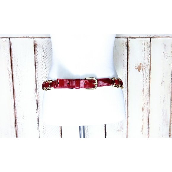 90s vintage red gold chain belt patent leather - Picture 2 of 3